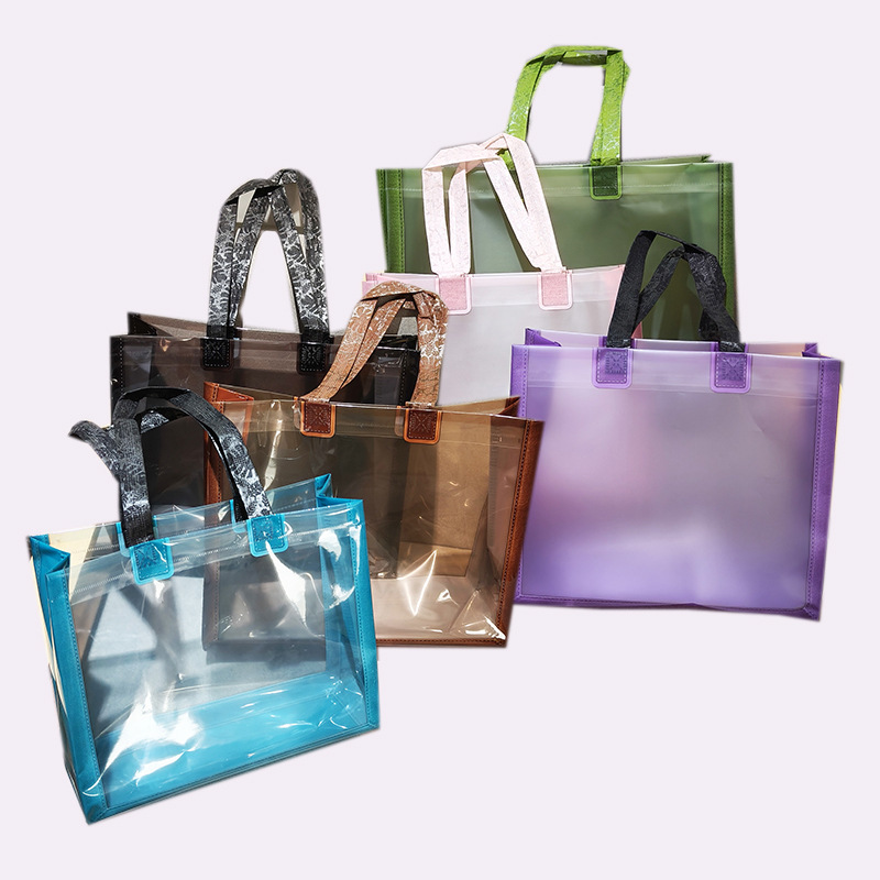 High-end semi-transparent frosted plastic handbag, clothing store shoulder shopping bag, men's and women's clothing packaging hand-held bag Item Picture