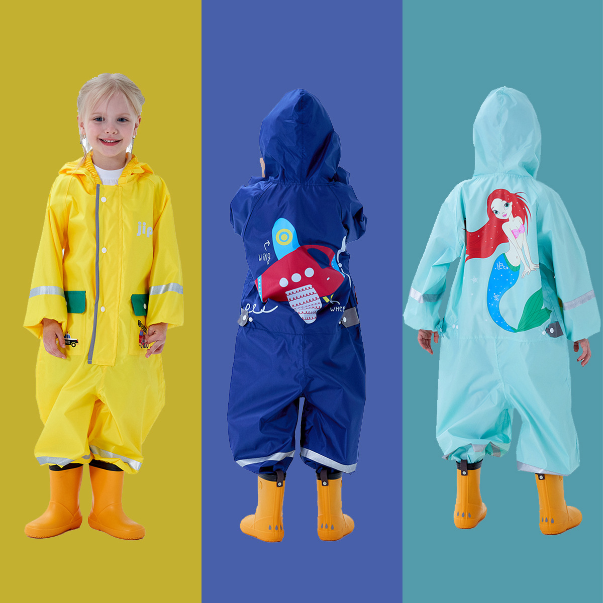 Children's One-Piece Raincoat Boys And Girls Baby Park Three-Dimensional Child Baby Reflective Strip Cartoon Poncho Not Including Tax Application Scenario