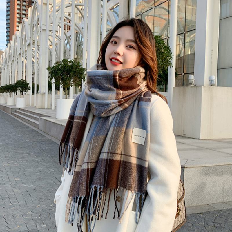 2022 New Scarf Female Autumn And Winter Korean Version Of Everything Plaid Thickened Student Couple Scarf Male Imitation Cashmere Warm details Picture