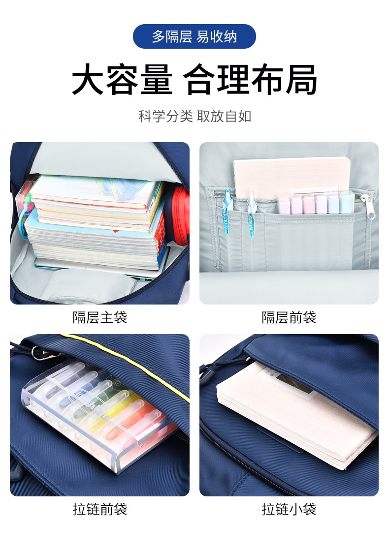 New large-capacity schoolbags for junior and senior high school students, nylon backpacks for middle school students, ultra-light travel and leisure backpacks pic 4