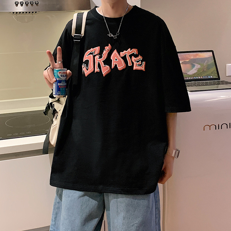 Short-sleeved T-shirt for men in summer, thin printed short-sleeved, super popular ins men's T-shirt, loose and trendy, plus-size Hong Kong style, student trend Application Scenario