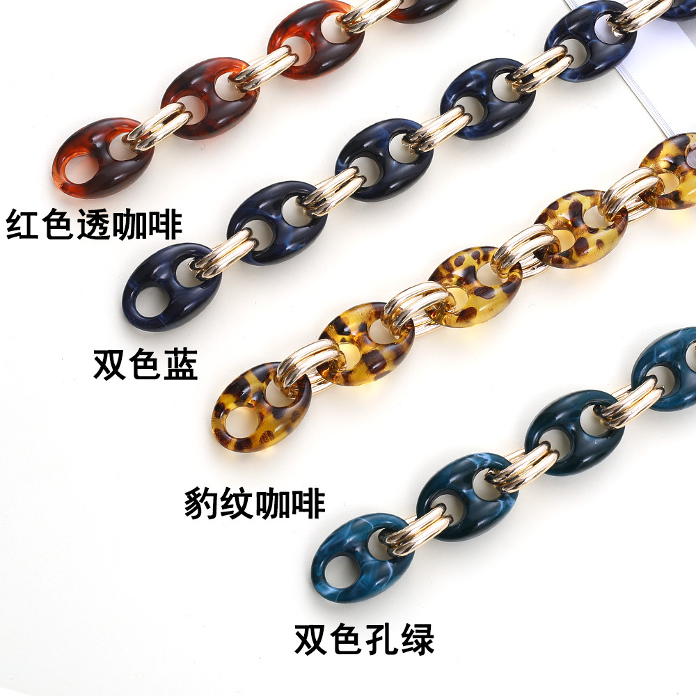 新款时尚复古 玳瑁色亚克力包链豹纹猪鼻子diy项链配件厂家批发