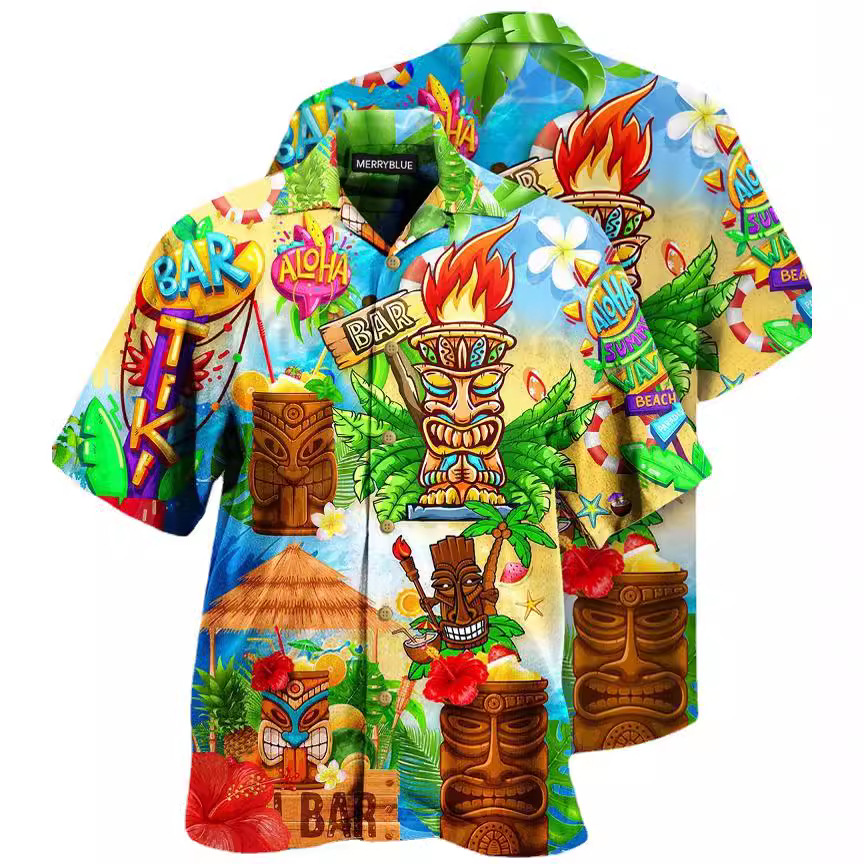 Verano 2024 nuevo crossover hombre suelto transpirable impresión 3D moda hawaiana manga corta camisa hombre solapa Item Picture