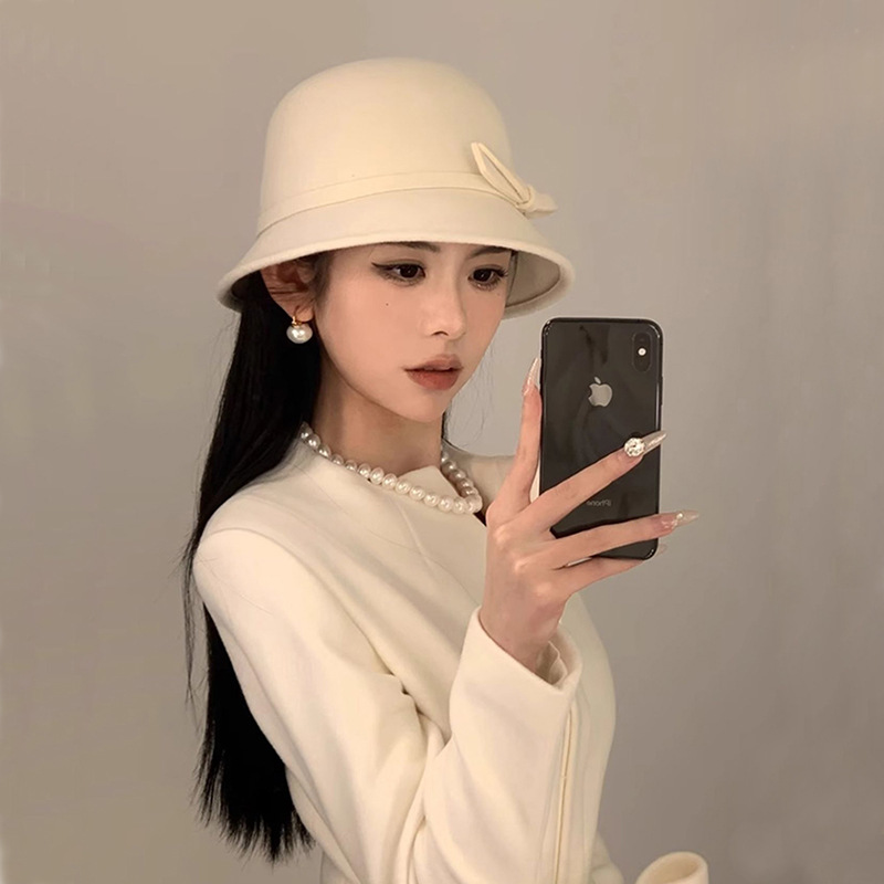 留洋千金白月光帽子女款羊毛呢赫本风渔夫帽法式气质名媛礼帽秋冬