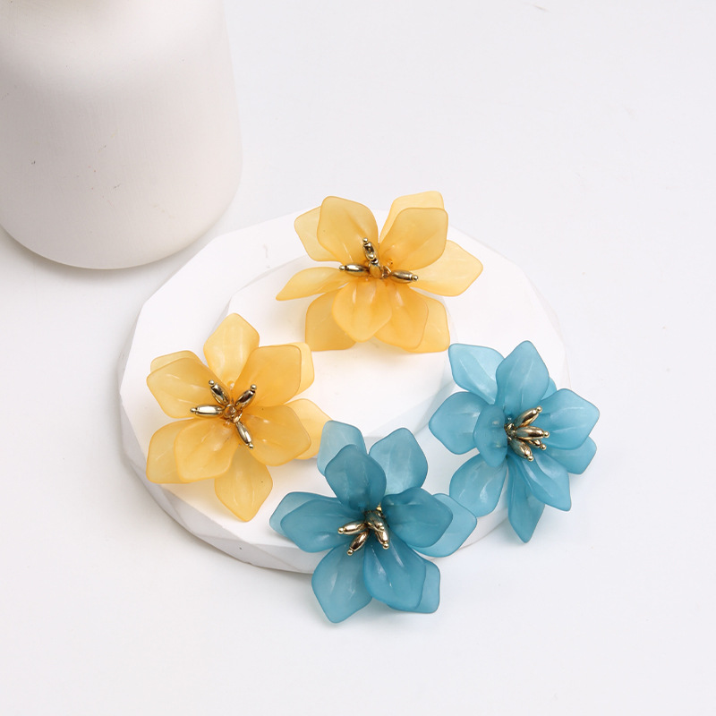 芯蓝气质女神范夸张花朵耳环亚克力花瓣耳钉高级感轻奢耳饰配饰饰品