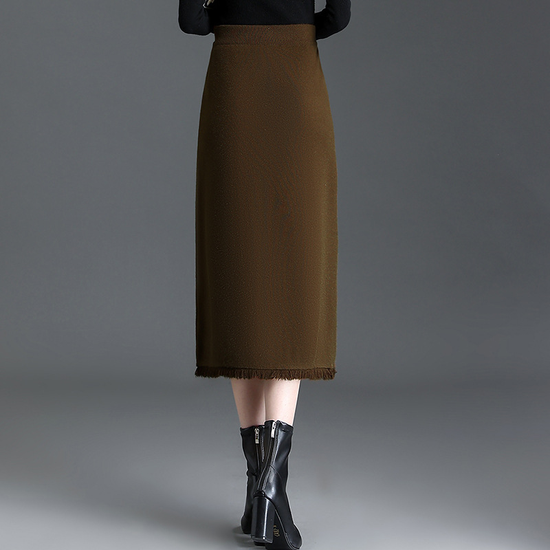 2023年秋季新款韩版时尚中长款针织半身裙女高腰洋气女士毛线裙详情图2