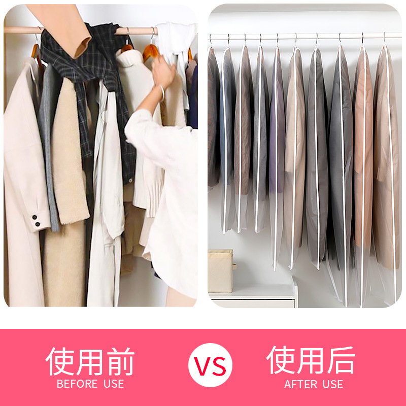 Wholesale dust covers for hanging clothes, household transparent suit covers, coat dust bags, wardrobes, and dust covers for hanging clothes Application Scenario