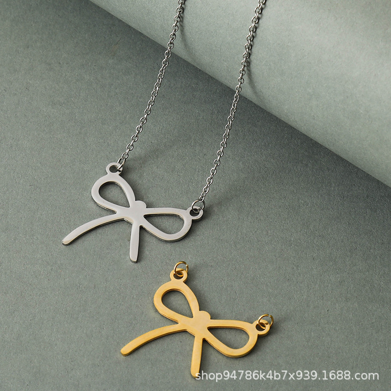 Bow necklace women's collarbone chain ing, a niche design, simple and versatile, stainless steel pendant, a popular and trendy necklace details Picture