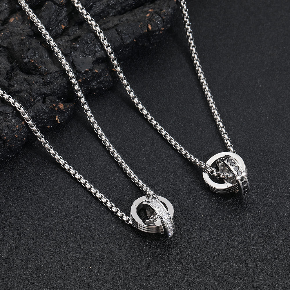 跨境男女钛钢锆石项链个性环环相扣双环简约嘻哈毛衣链情侣饰品详情4