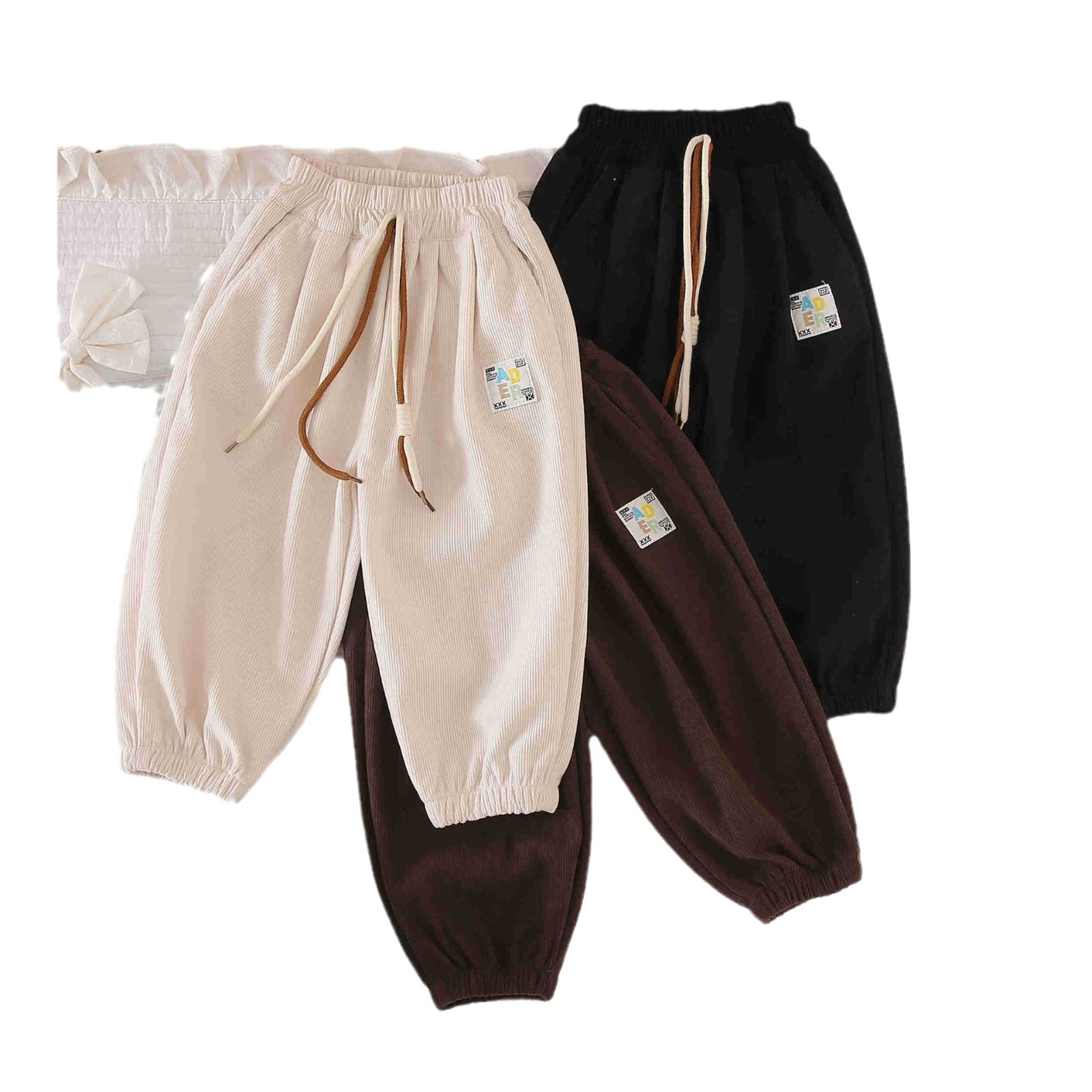 Spring and Autumn's new style of pants: boys' sportswear pants, girls' corduroy loose tight-fitting pants, casual and stylish baby pants Item Picture