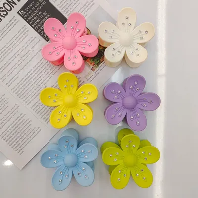 Korean flower resin rhinestone claw with frangeria candy color hair grab headpiece thumbnail
