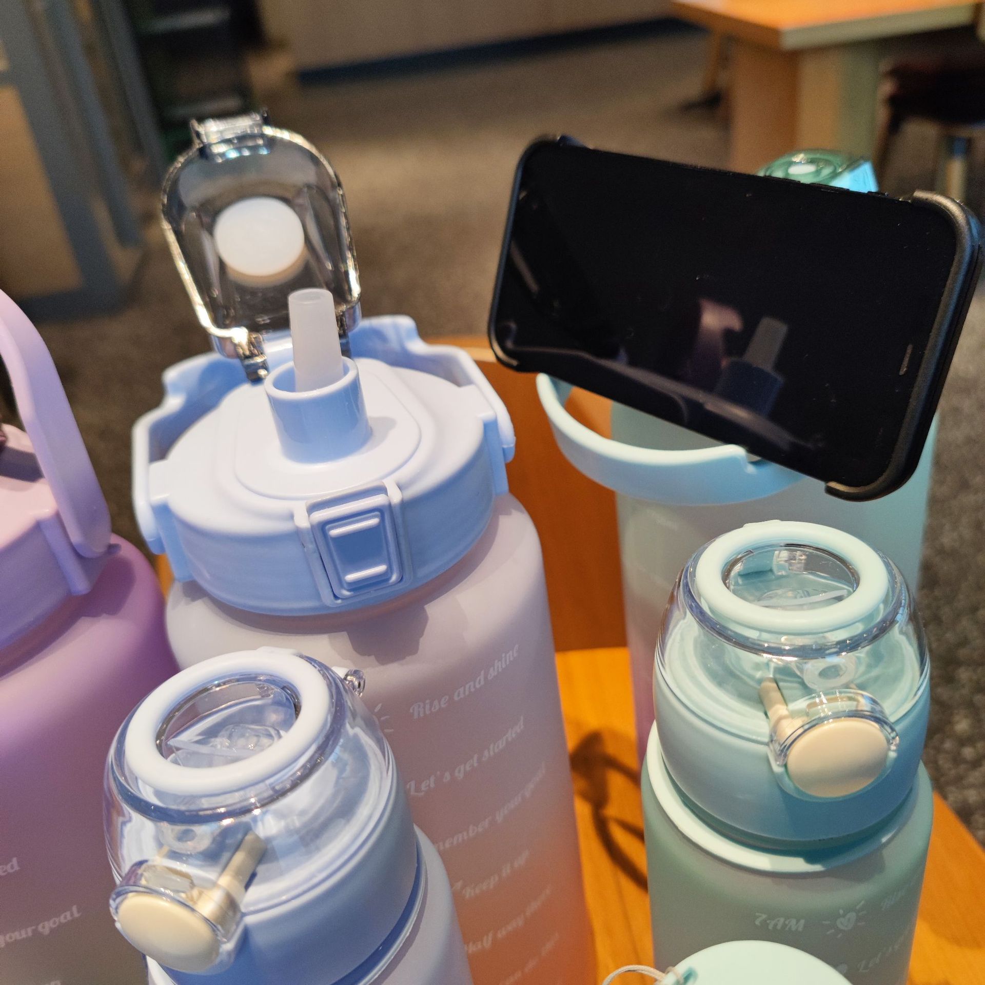 Gradient Color Scrub Size Capacity Three-Piece Sippy Cup Outdoor Fitness Sports Water Bottle Wholesale Cross-Border Adults Specification drawing
