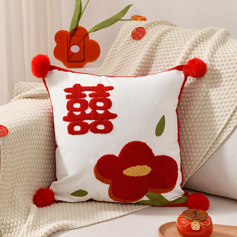 A pair of wedding pillows with "Happiness" characters for the wedding room, a bed in the living room, sofa decoration, backrest cushions, and a comprehensive list of wedding supplies details Picture
