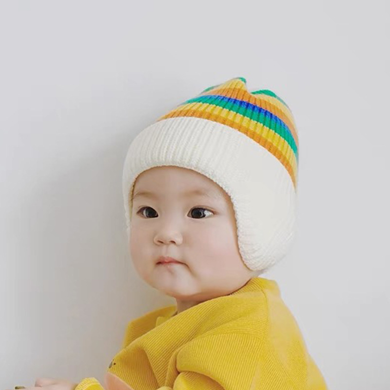 2022 Baby Hat Autumn Winter Men's And Women's Overhead Ear Protection Hat Korean Version Of Rainbow Knitted Hat Children's Warm Woolen Hat Tide Specification drawing