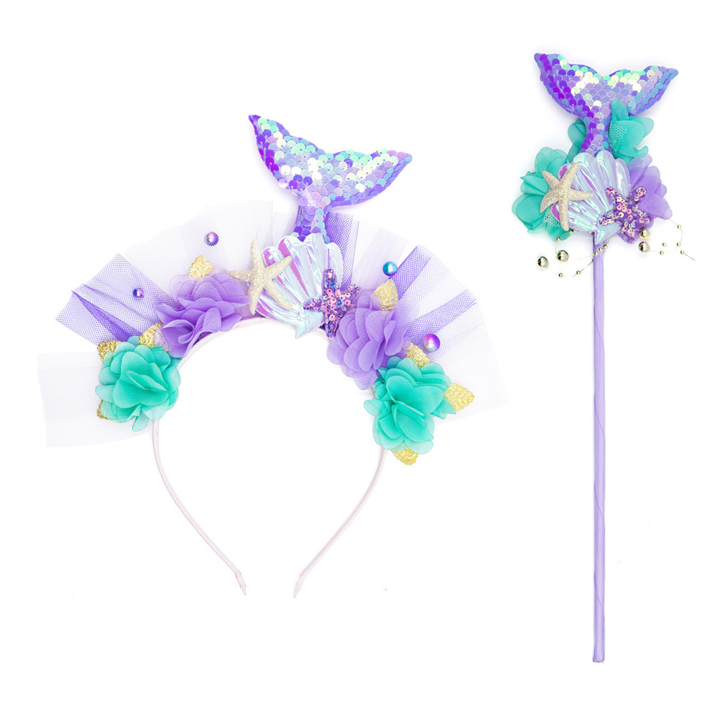 Mermaid Headband Korean Colorful Beauty Fishtail Headband Headband Children's Cartoon Starfish Fairy Stick full figure