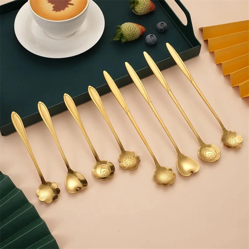 Stainless Steel Gold Cherry Blossom Spoon Coffee Spoon Mug Spoon Method Italian Japanese And Korean Mixing Dessert Spoon Wedding Ceremony