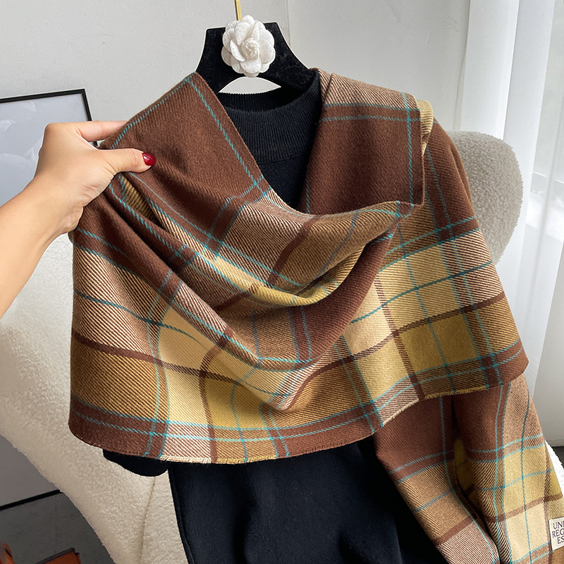 Autumn And Winter Plaid Scarf Women Korean Retro Cashmere Warm Shawl Simple Everything Scarf Korean Neck Wholesale Application Scenario