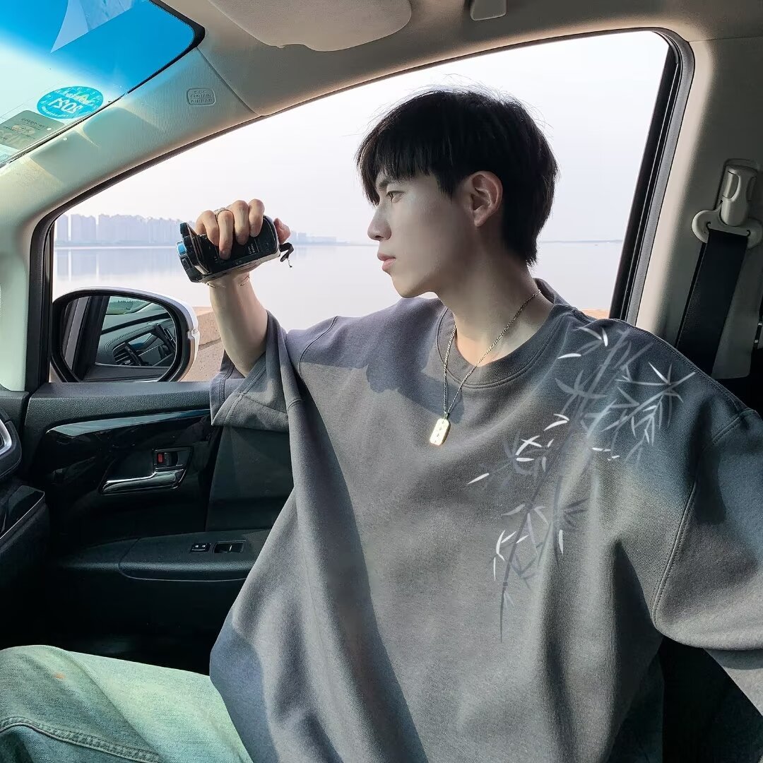 Chinese-style bamboo heavy-duty short-sleeved men's T-shirt, summer trendy brand, national trend loose, plus-size high street versatile men's top details Picture