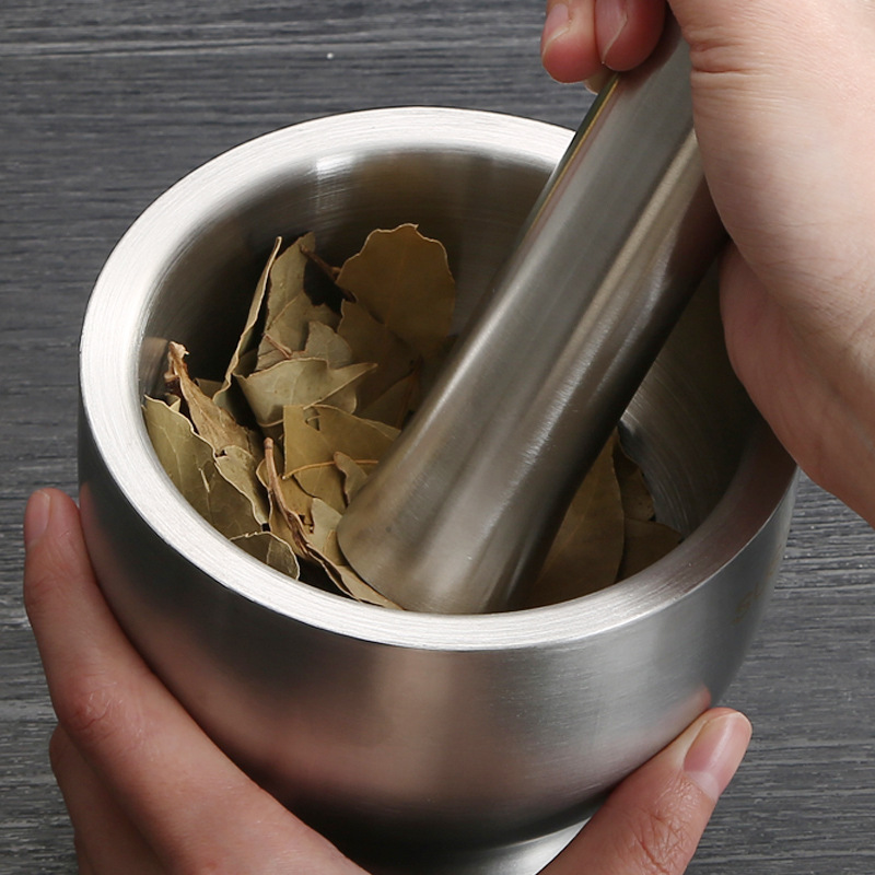 304 stainless steel medicine pounding jar, solid garlic pounding device, old-fashioned household grinder, garlic puree device, baby food pounding bowl Specification image