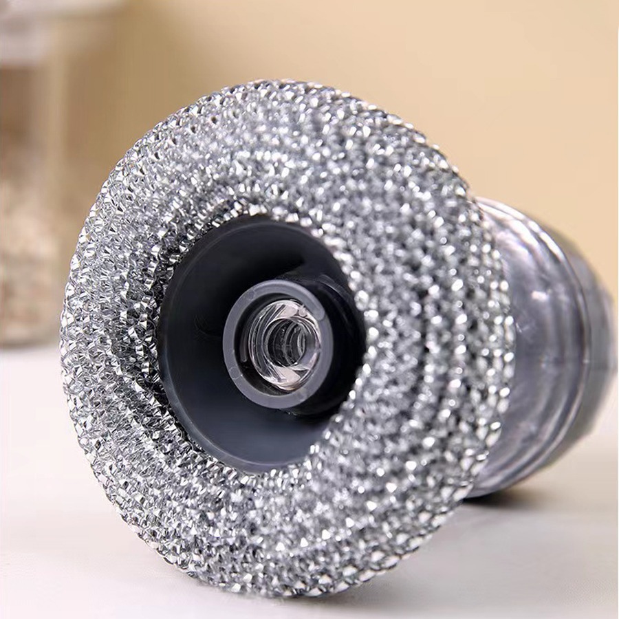 Factory direct supply of press-type automatic liquid addition pot washing brush, kitchen and household stove cleaning brush, steel wool ball details Picture