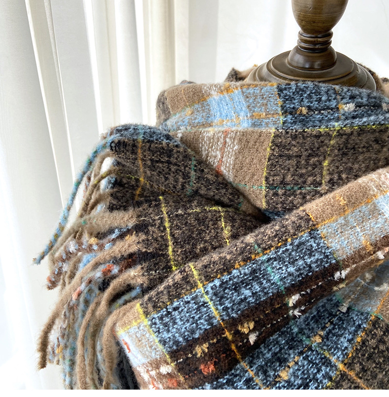 New winter Maillard faux cashmere checkered scarf for women, Korean style, sweet and high-end, versatile, thickened shawl pic 17