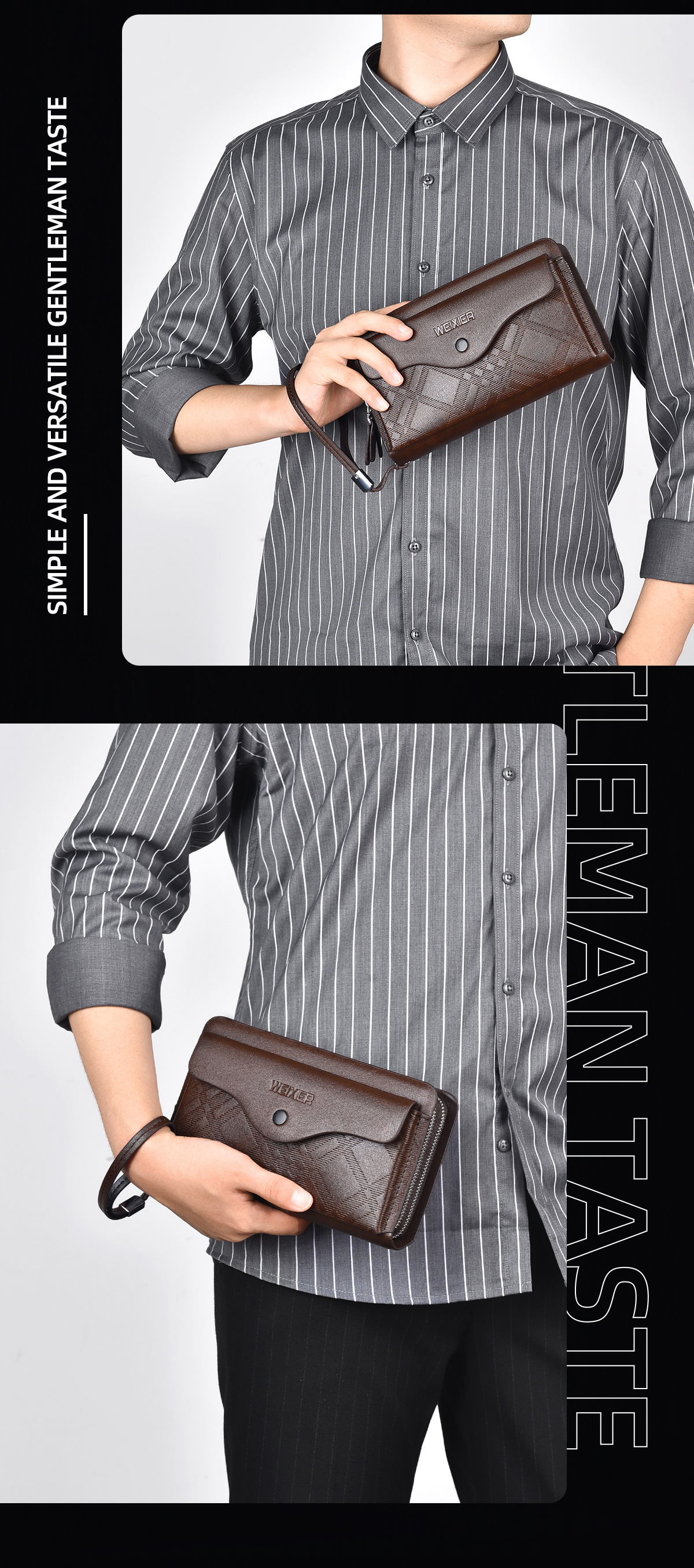 休闲男士长款商务钱包便携手抓包pu大容量双拉链手拿包多卡位夹包详情7