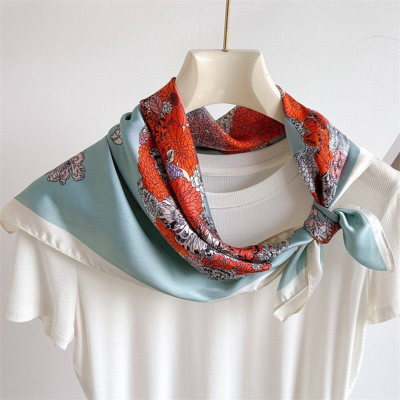 Flower Horse Light Luxury Scarf Match Color Silk Scarf Imitation Silk 70X70cm Scarf Women's Square Shawl Travel Scarf details Picture