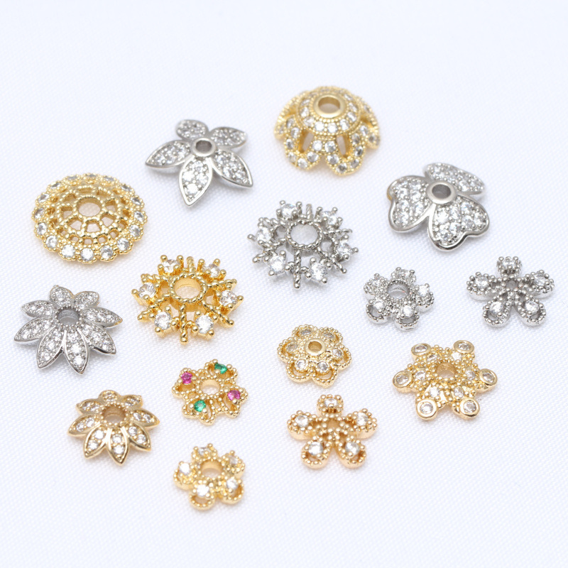 14K Gold-Covered Large Flower Pedestal Micro-Inlaid Zircon Diy Jewelry Accessories Septum Flower Cap Loose Beads Handmade Beading Materials Application Scenario