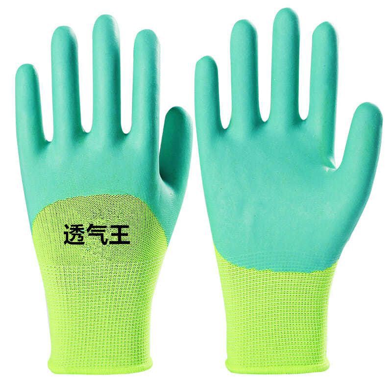 Labor protection gloves with impregnated rubber, wear-resistant, anti-slip and breathable. Reinforced finger work protection impregnated rubber and coated rubber latex gloves details Picture