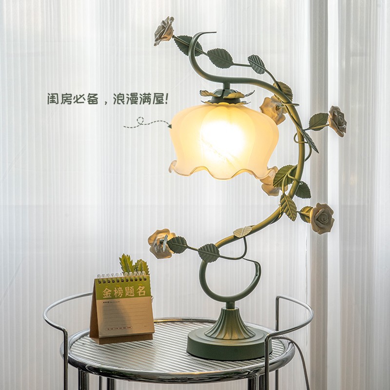 Table lamp with lily of the valley flowers, French country atmosphere lamp, creative Instagram girl pink birthday gift, bedroom bedside lamp Specification image