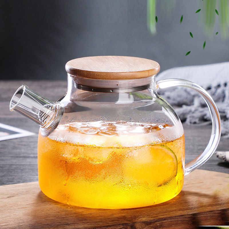 New Chinese-style cold water kettle with high appearance level, glass heat-resistant household boiling teapot, bamboo lid flower teapot, cold water kettle, straight hair details Picture