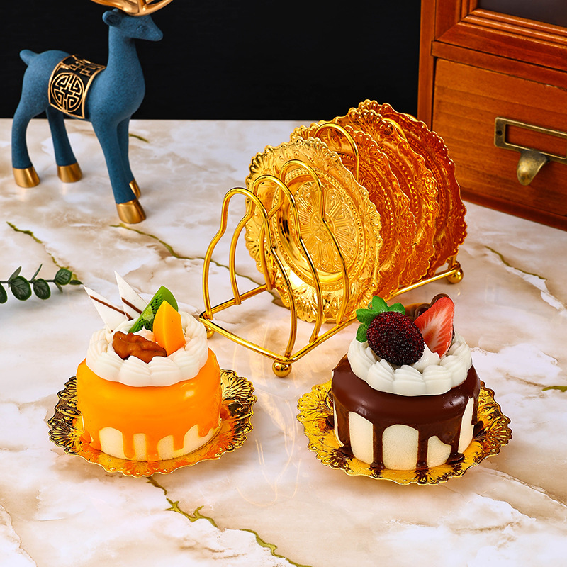 Wrought Iron 6-Piece Coaster Set Small Plate Set Gold Tail Fruit Snack Dish High-End Cake Tray Storage Tray Application Scenario
