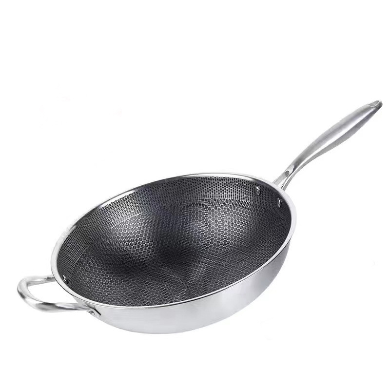 Concave induction cooker special pot, non-stick, non-rusting, double-screen three-layer steel stainless steel wok, round bottom for home cooking Item Picture
