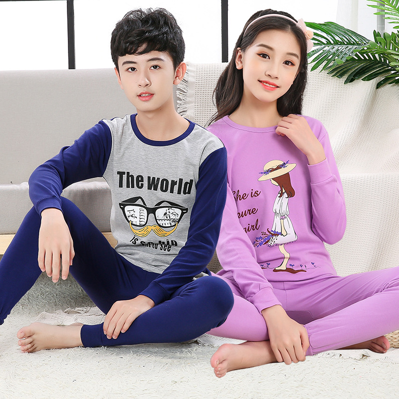Zhongda Children's cotton underwear sets, boys' and girls' long Johns and long pants, children's clothing, middle school students' home base shirts wholesale Specification image