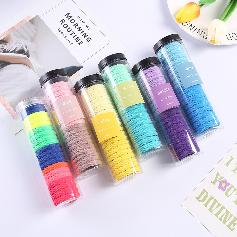 ins Children's rubber band simple jacquard colorful towel ring, Korean high-elasticity non-hair-pulling rubber band 20 pieces per can