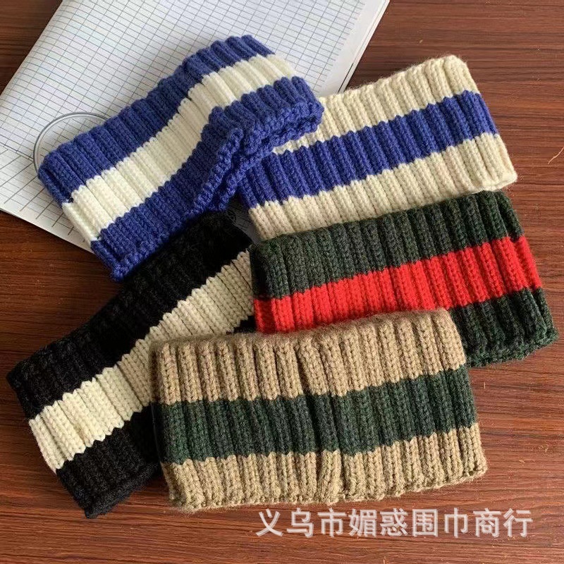 Japanese And Korean Ins Retro Color Widening Thickening Face Small Knitted Headband Autumn And Winter Head Set details Picture