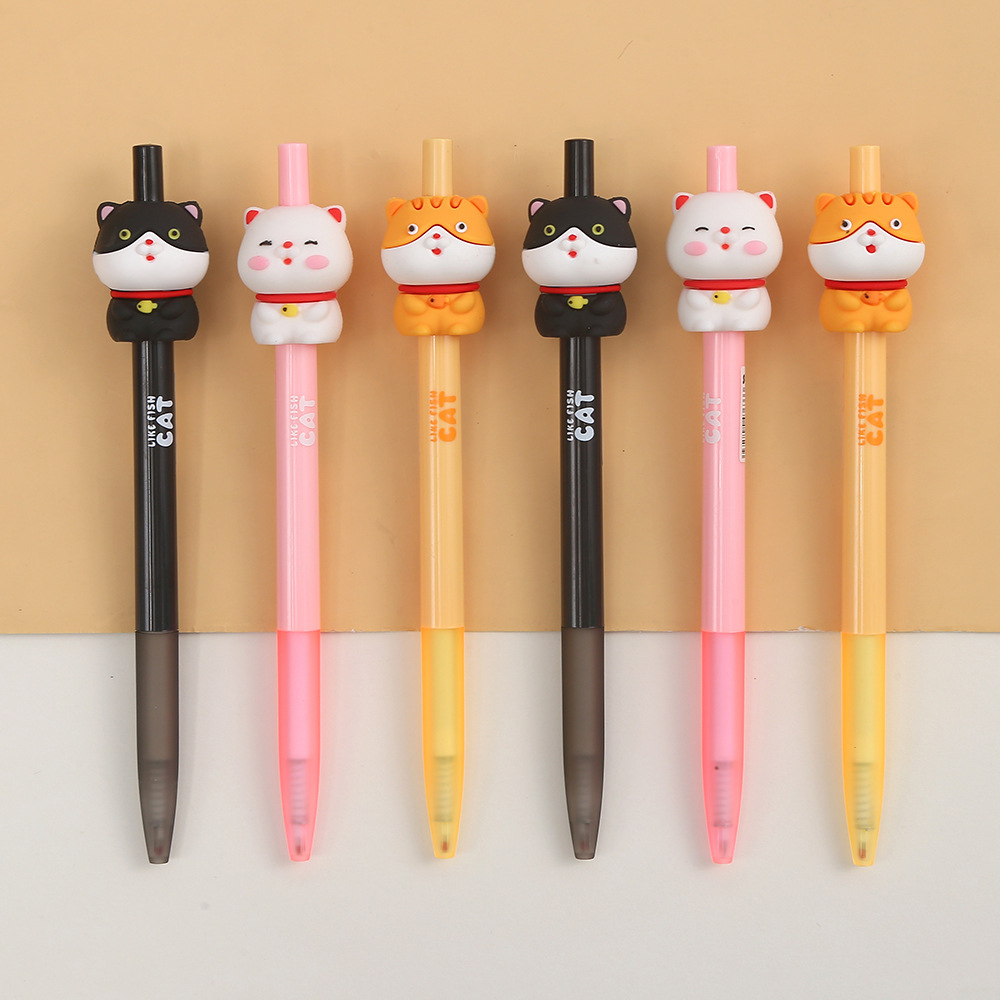 Zhongfan Stationery Silicone Cat Series By Pen Fortune Cat Flower Cat Pressing Water Pen Cute Pet Cat Pen Specification drawing