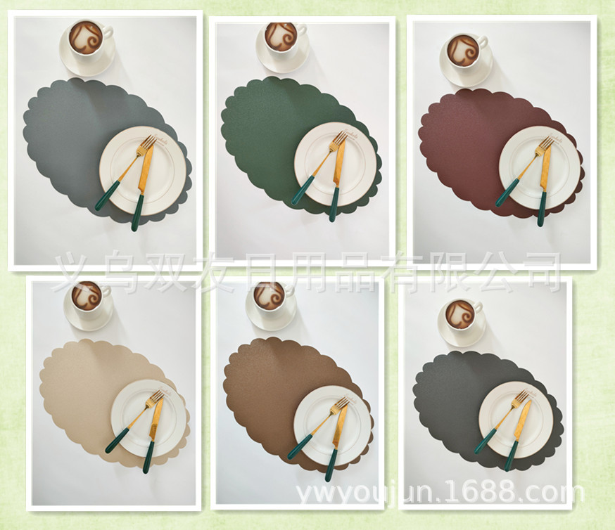 Pvc Matte Oval Lace Table Mat European Non-Slip Waterproof No-Wash Thermal Insulation Mat Western Placemat Tableware Decorative Mat