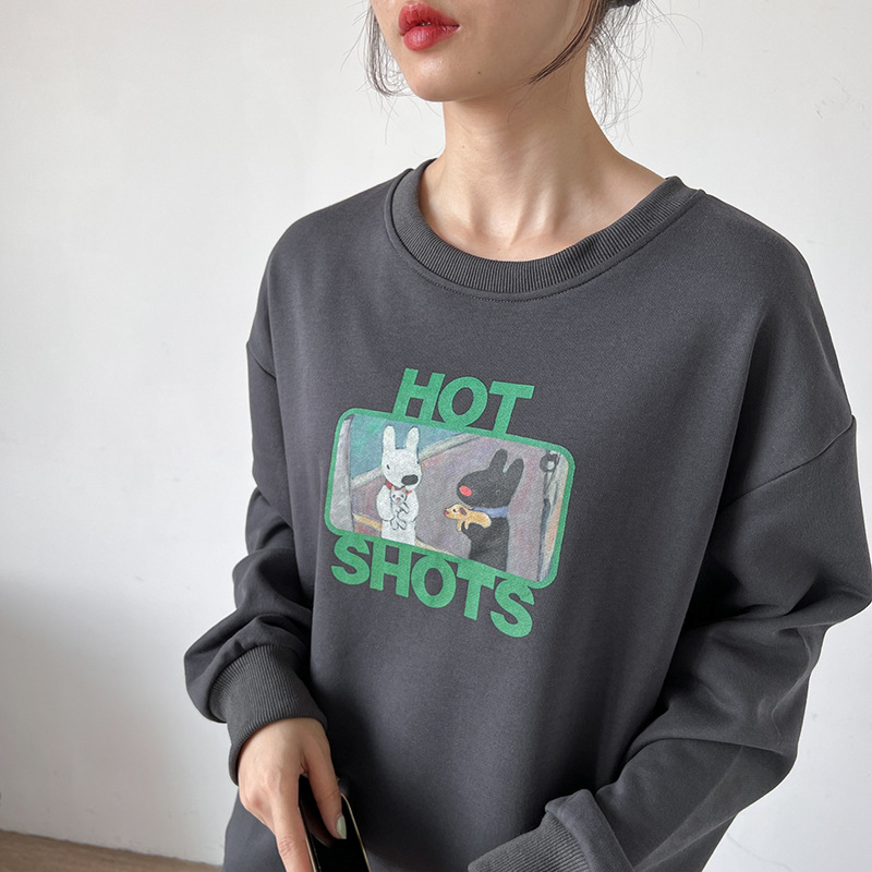 Women's spring and autumn hoodie, Korean retro letter-printed pure cotton top, loose jacket, with a unique and trendy design Item Picture