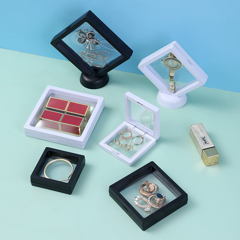 Creative anti-oxidation pe film jewelry box, portable transparent storage box, ring, earring, stud, suspended film organizing box Specification image