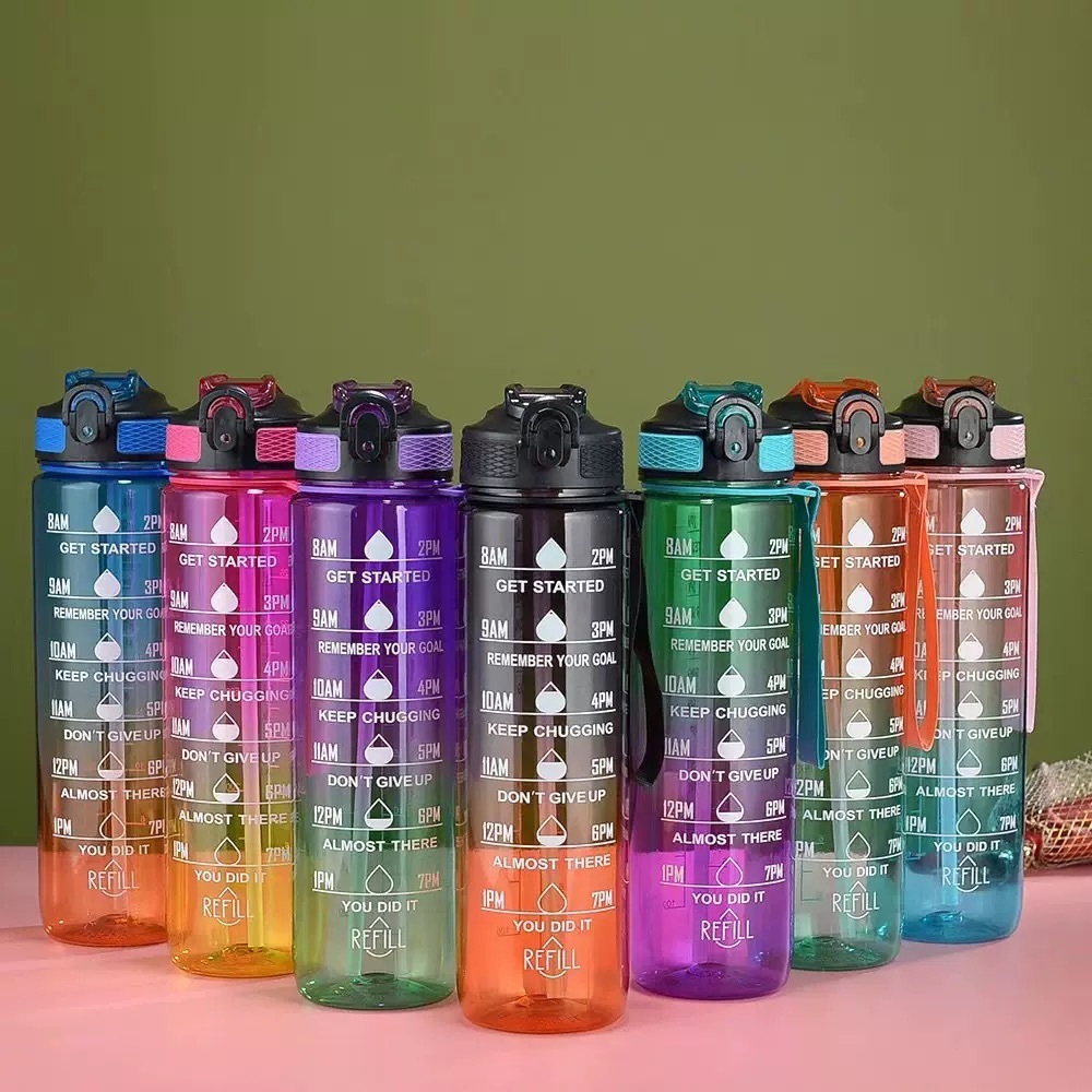 Colorful gradient space cup, sports water bottle, portable drinking cup for boys and girls, anti-drop and cool student work cup full figure