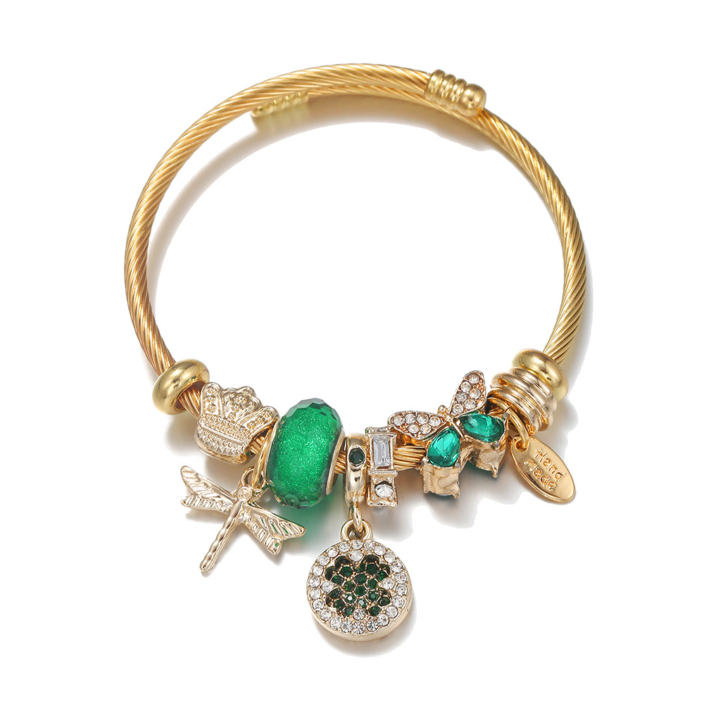 Oly Magic Bracelet 6782 Diy Panjia Style Mori Bracelet Fairy Four-Leaf Clover Butterfly Gold Bracelet Stainless Steel Bracelet Jewelry Specification drawing