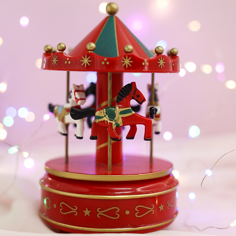 Carousel Music Box Cake Decoration Music Box Gift Room Living Room Tabletop Wooden Crafts Decoration Specification drawing