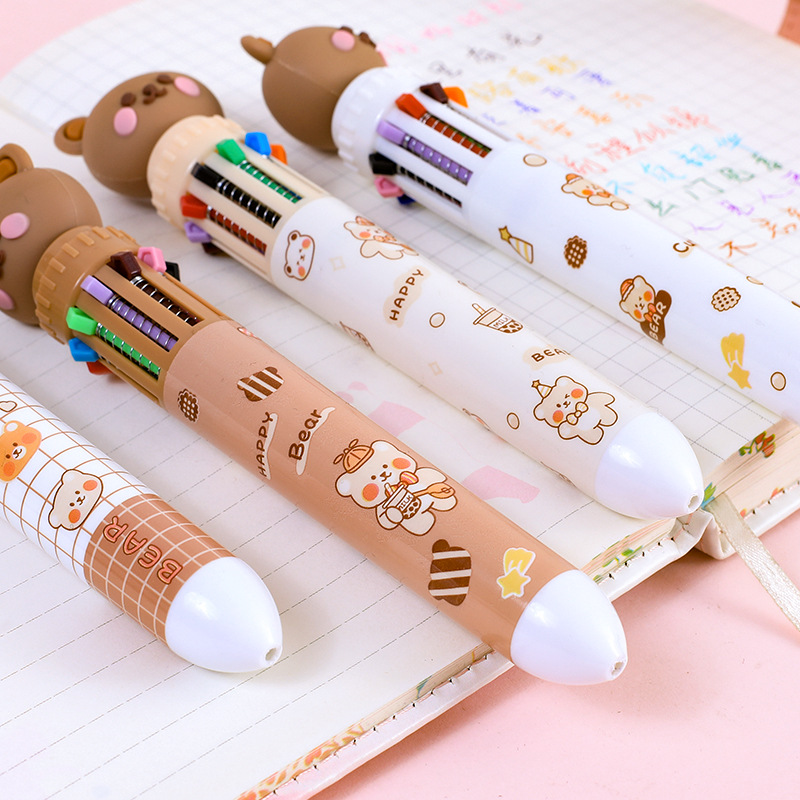 Cartoon Bear Ten Color Ballpoint Pen Cute Press Hand Account Writing Pen Students Learn To Write Stationery Holiday Gifts Specification drawing