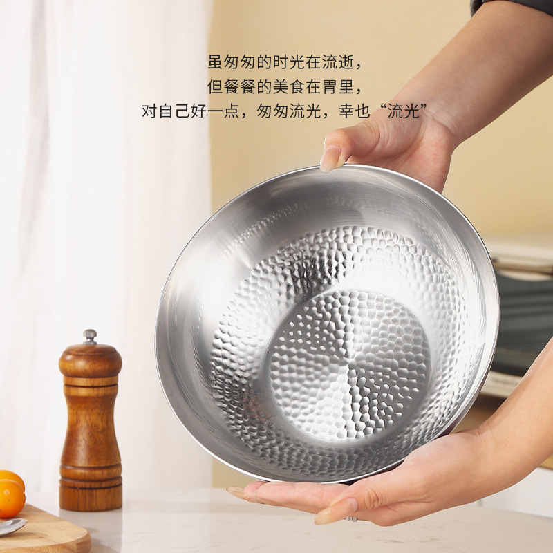 316L轻食水果蔬菜沙拉碗锤纹不粘料理烘培碗韩式冷面碗打蛋和面盆细节图