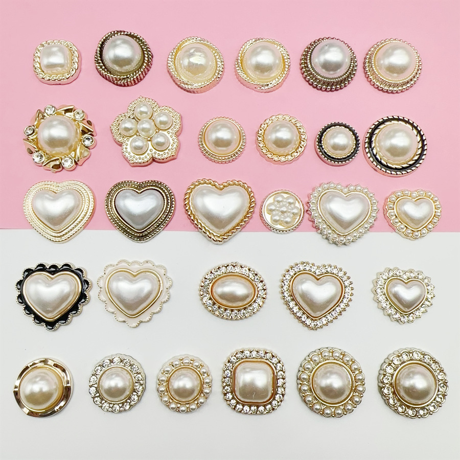 韩版几何珍珠钻平底小香风树脂贴片diy头饰发夹手机壳服饰配件产品图