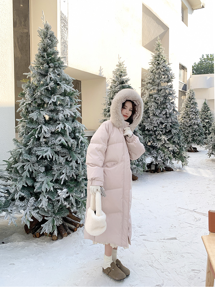 Down jacket for women, 2025 New style, 90 white duck down, large fur collar, hooded, stylish, thickened mid-length, knee-length winter coat pic 39