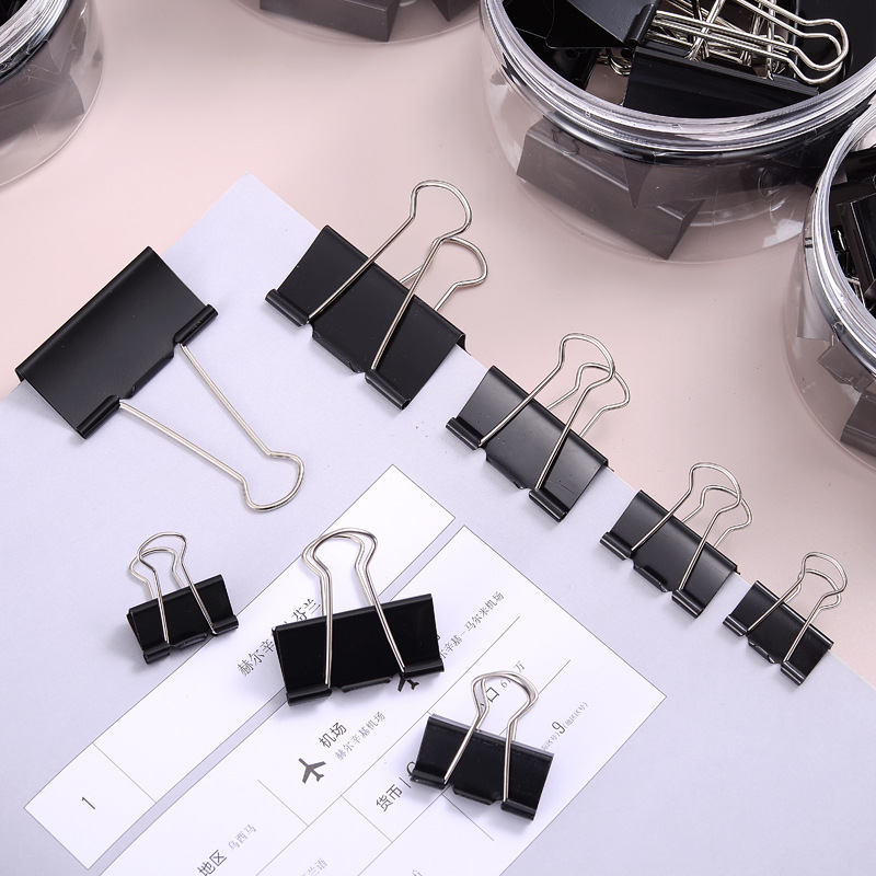 Factory Direct Sales Black Long Tail Clip Barrel Ticket Clip Financial Paper Paper Dovetail Clip Office Stationery Clip Factory details Picture