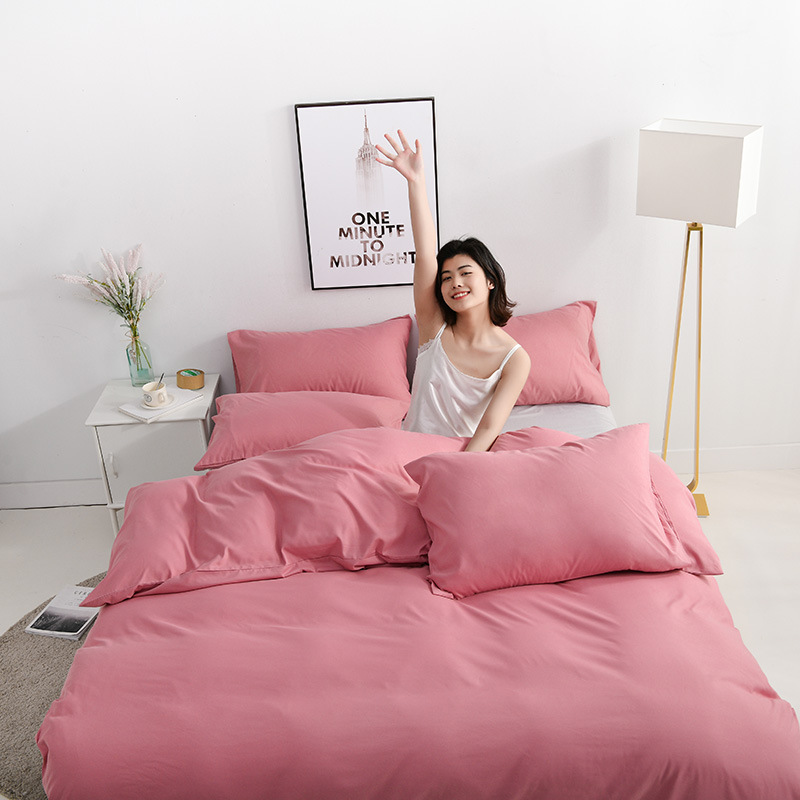 Solid Color Double Combination Thick Washed Cotton Ground Wool Four-Piece Long Staple Cotton Plain Single And Double Person Bed Cover Pure Cotton Bedding