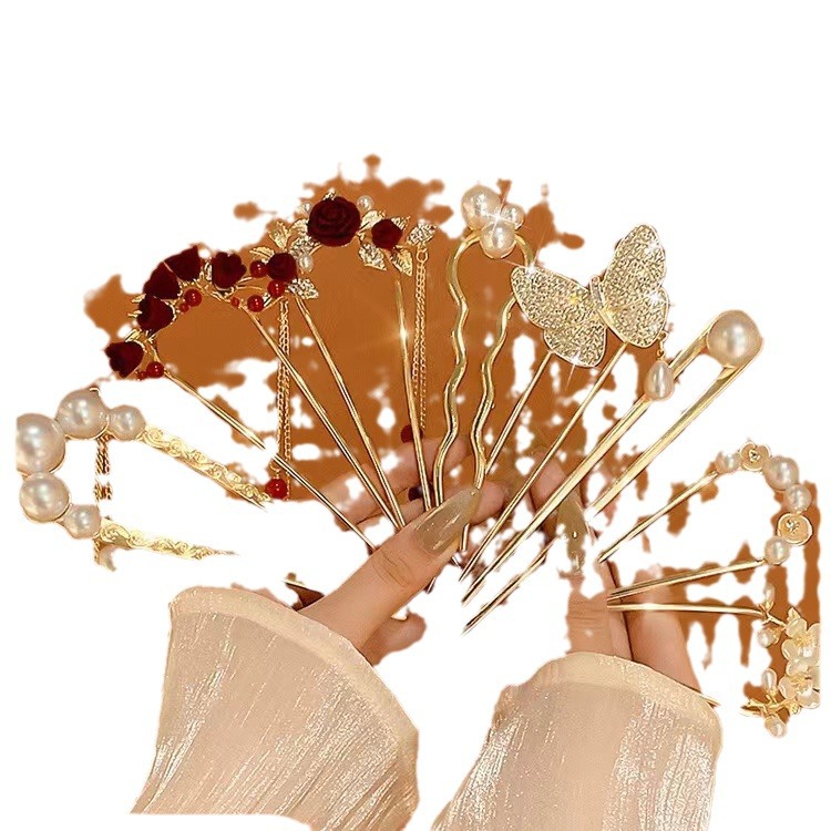 Tassel ancient-style hairpins, women's updo hairpins, high-end cheongsam wooden hairpins, women's new Chinese-style flower hairpins and hair accessories wholesale Item Picture